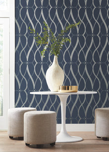 MD7174 Graceful Geo Navy & Silver Modern Metals Wallpaper by York Wallcoverings