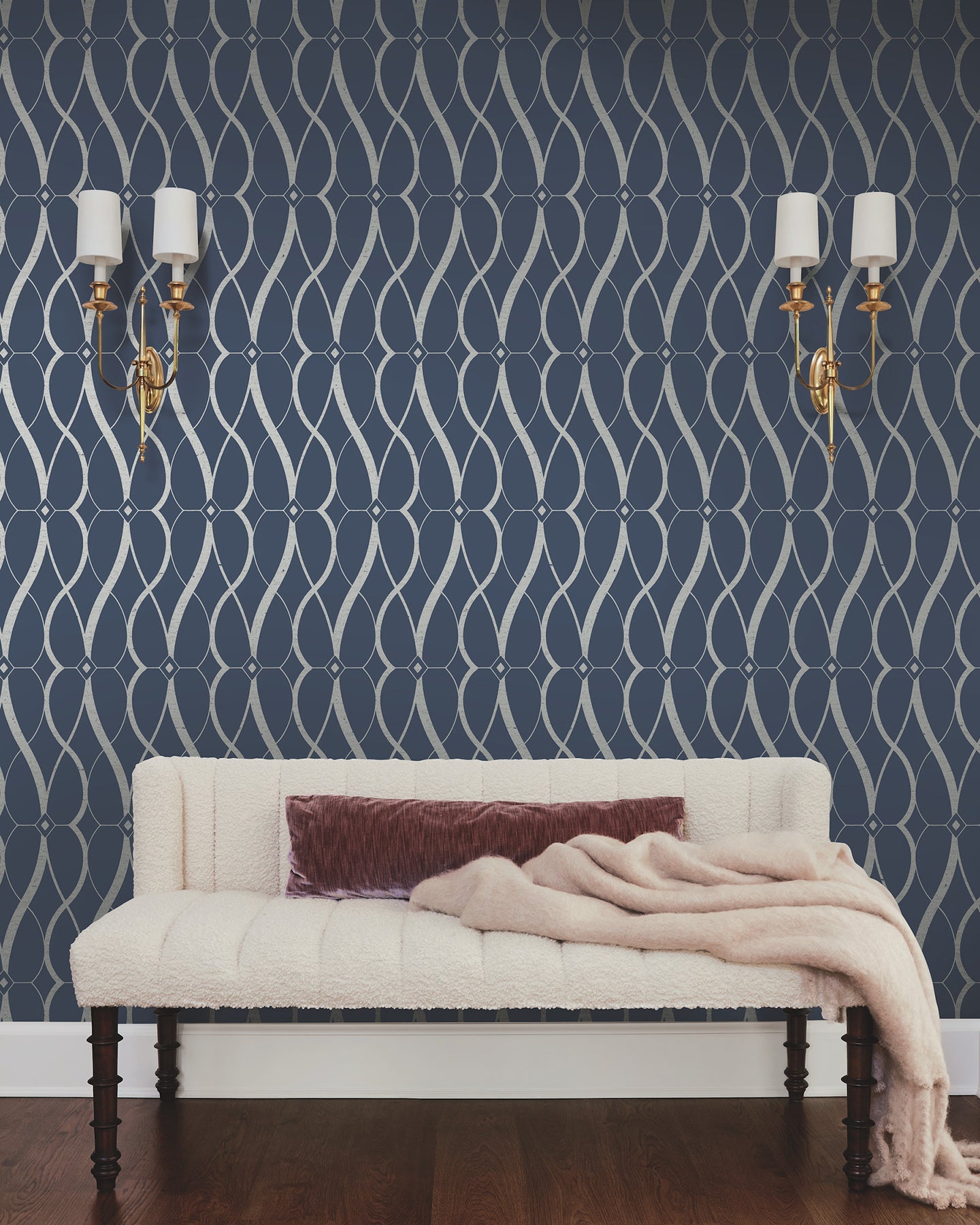 MD7174 Graceful Geo Navy & Silver Modern Metals Wallpaper by York Wallcoverings