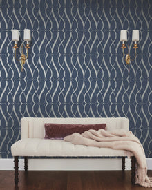 MD7174 Graceful Geo Navy & Silver Modern Metals Wallpaper by York Wallcoverings