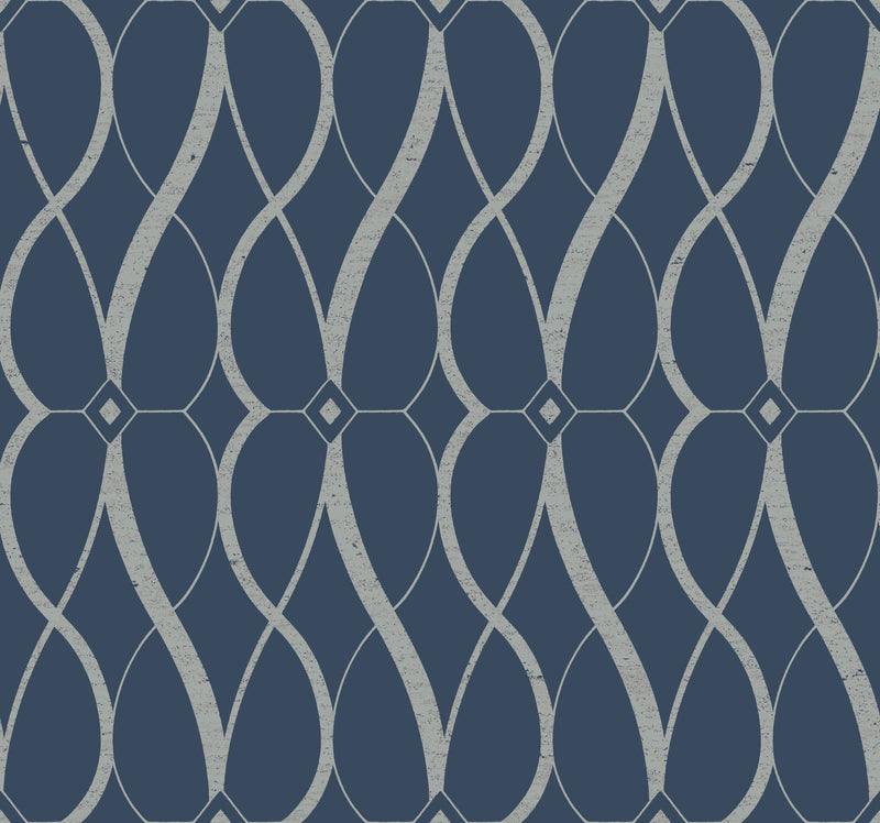 MD7174 Graceful Geo Navy & Silver Modern Metals Wallpaper by York Wallcoverings
