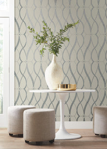 MD7175 Graceful Geo Beige & Silver Modern Metals Wallpaper by York Wallcoverings