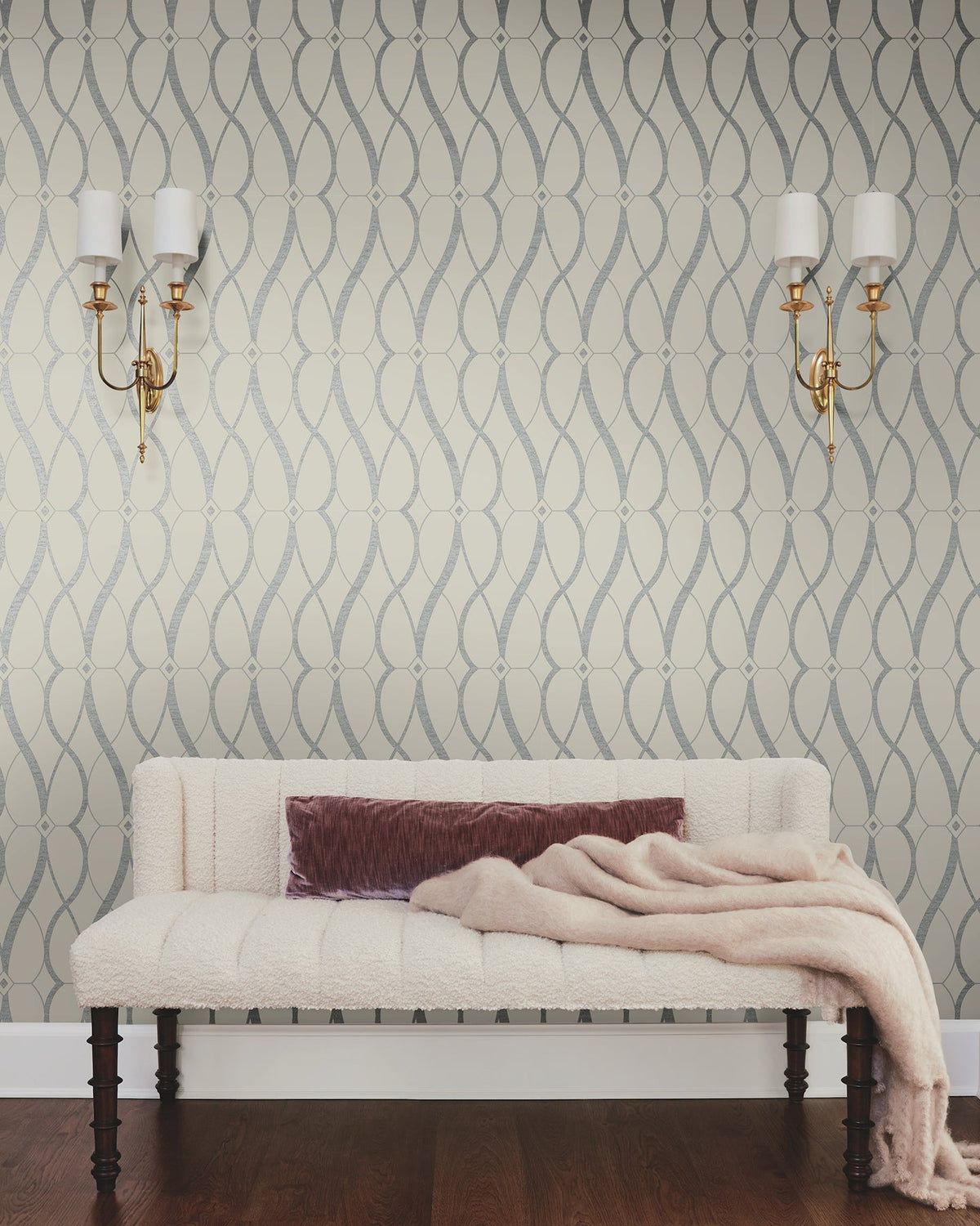MD7175 Graceful Geo Beige & Silver Modern Metals Wallpaper by York Wallcoverings