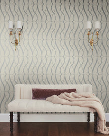MD7175 Graceful Geo Beige & Silver Modern Metals Wallpaper by York Wallcoverings