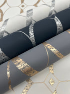 MD7176 Graceful Geo Smoke & Gold Modern Metals Wallpaper by York Wallcoverings