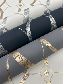 MD7176 Graceful Geo Smoke & Gold Modern Metals Wallpaper by York Wallcoverings