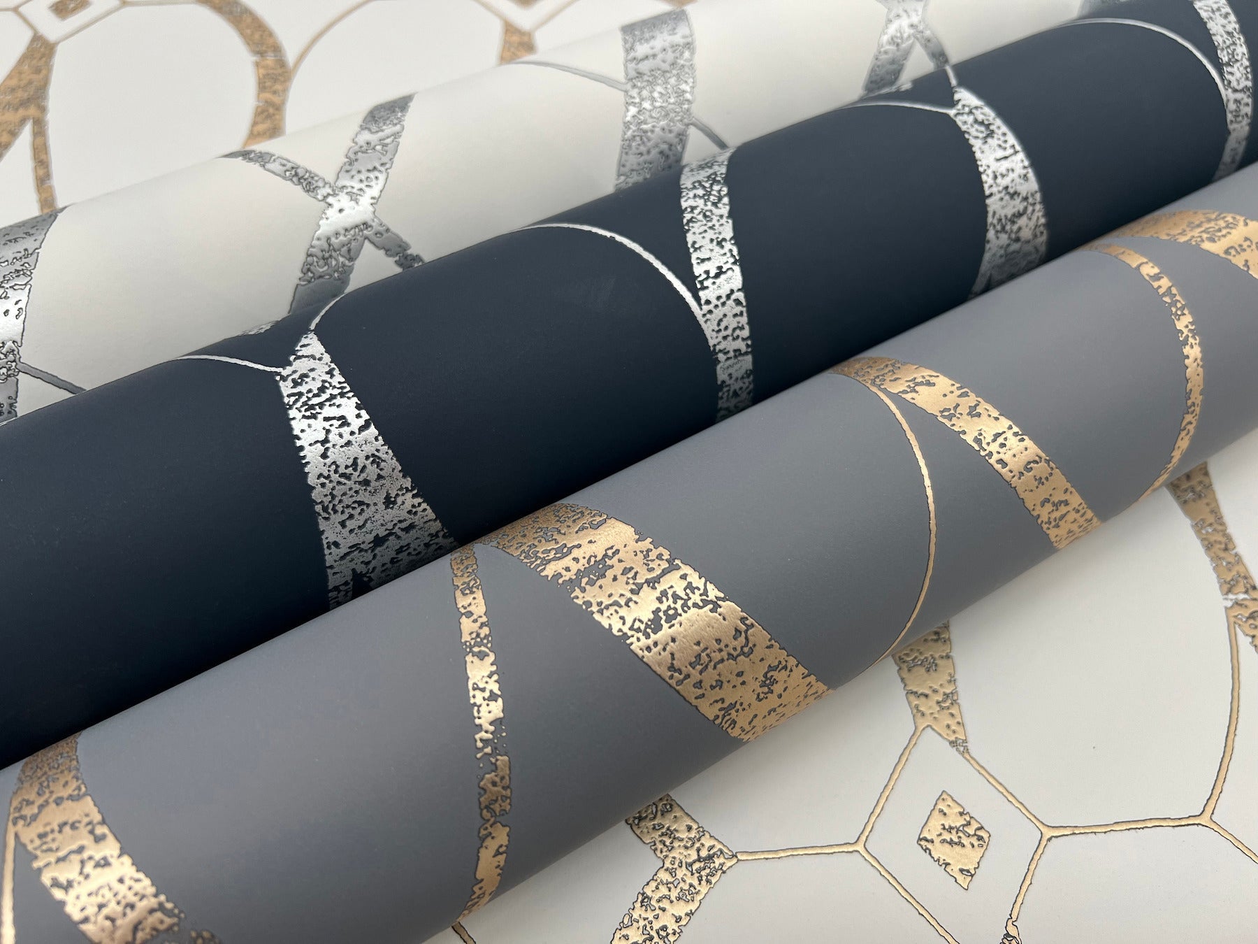 MD7176 Graceful Geo Smoke & Gold Modern Metals Wallpaper by York Wallcoverings