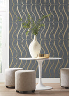 MD7176 Graceful Geo Smoke & Gold Modern Metals Wallpaper by York Wallcoverings