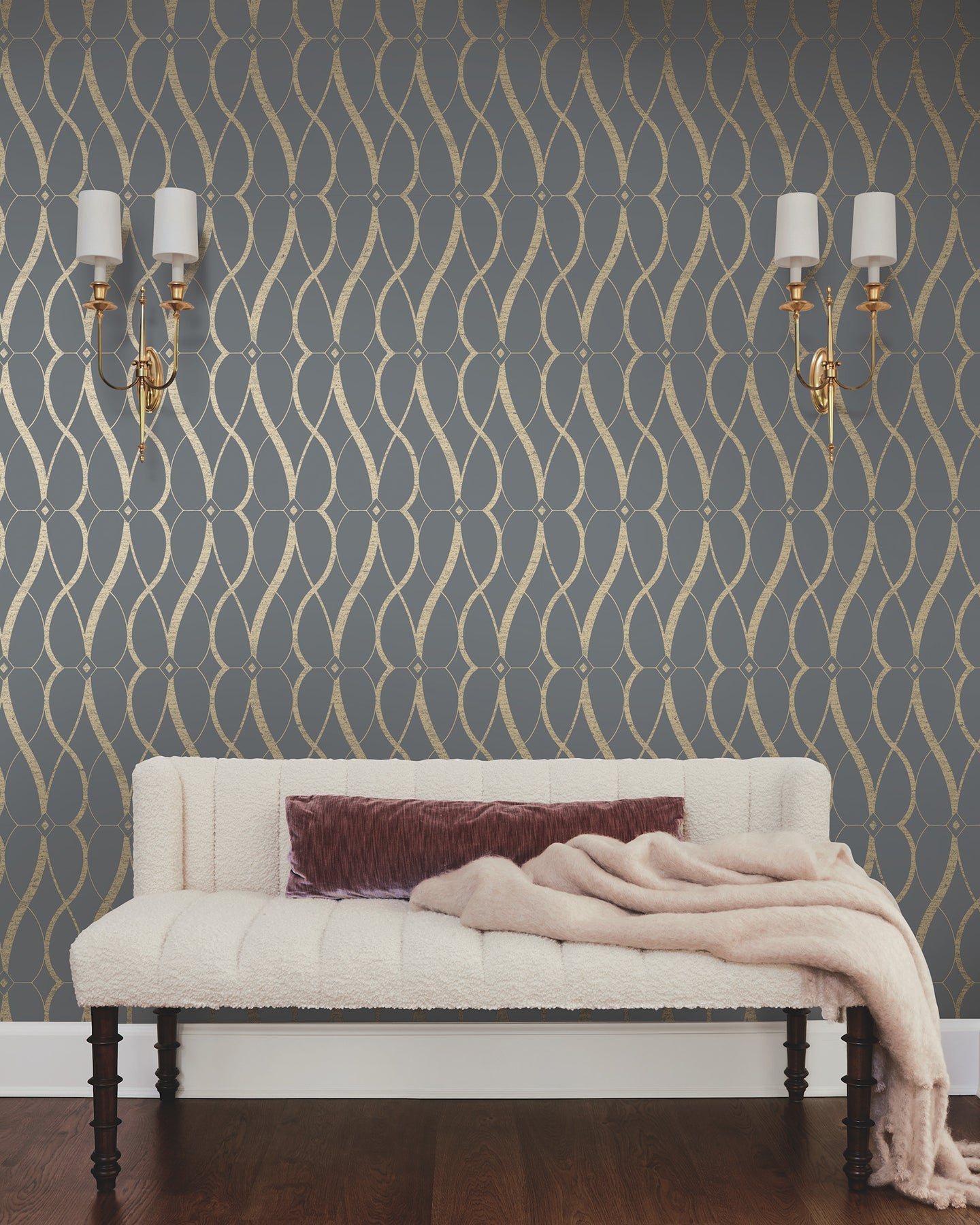 MD7176 Graceful Geo Smoke & Gold Modern Metals Wallpaper by York Wallcoverings