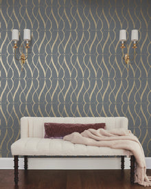 MD7176 Graceful Geo Smoke & Gold Modern Metals Wallpaper by York Wallcoverings