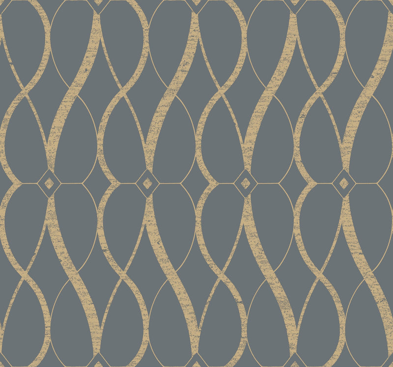 MD7176 Graceful Geo Smoke & Gold Modern Metals Wallpaper by York Wallcoverings
