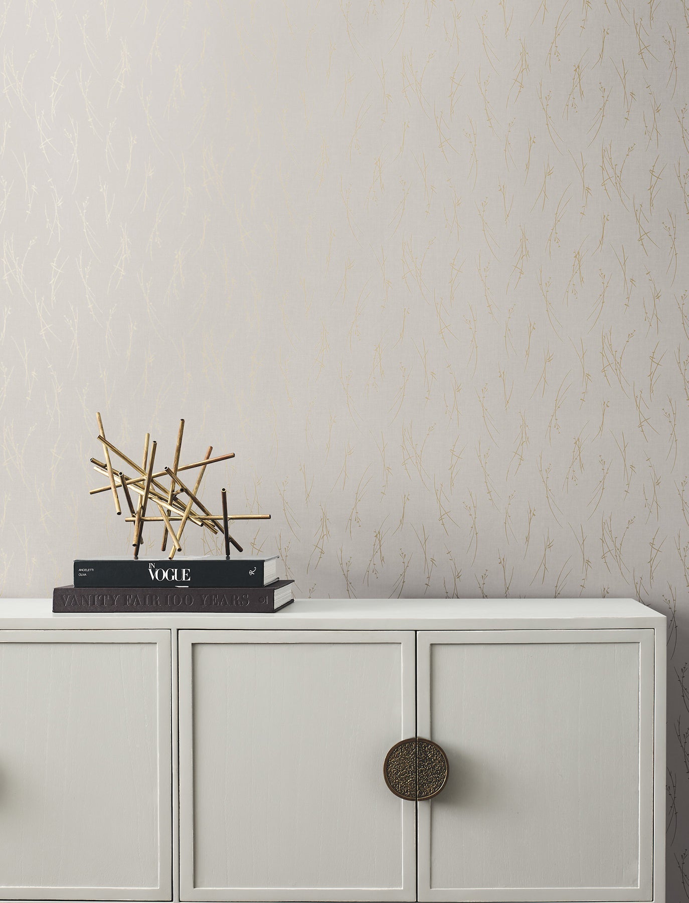 MD7191 Sprigs Light Grey & Gold Modern Metals Wallpaper by York Wallcoverings