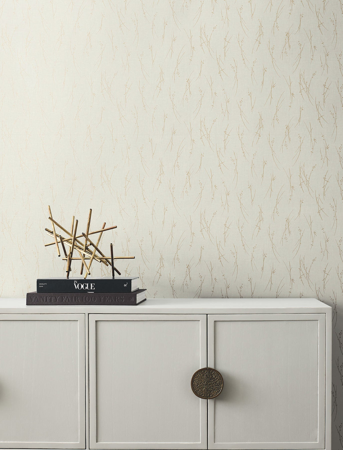 MD7192 Sprigs Cream & Gold Modern Metals Wallpaper by York Wallcoverings