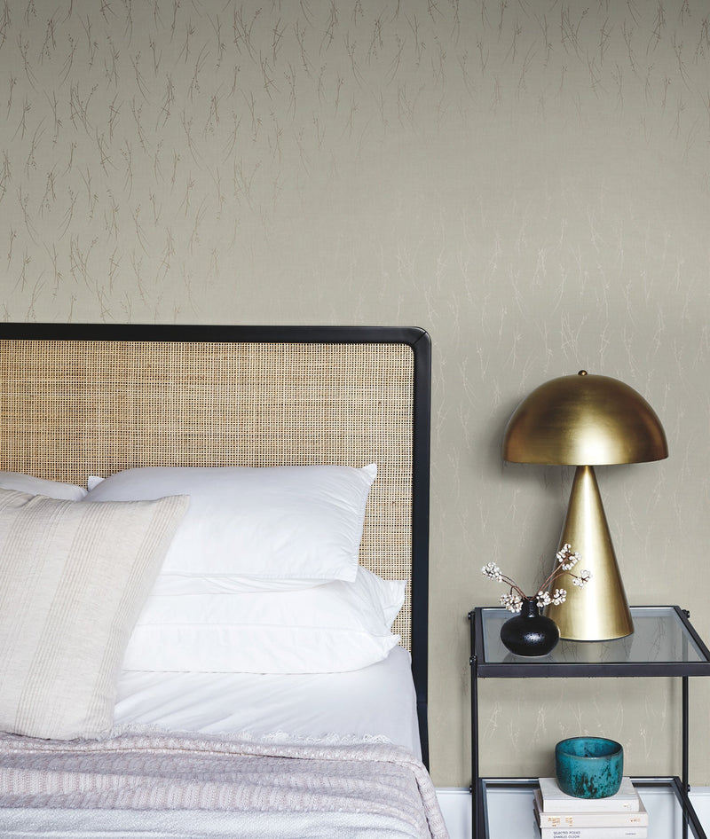 MD7192 Sprigs Cream & Gold Modern Metals Wallpaper by York Wallcoverings