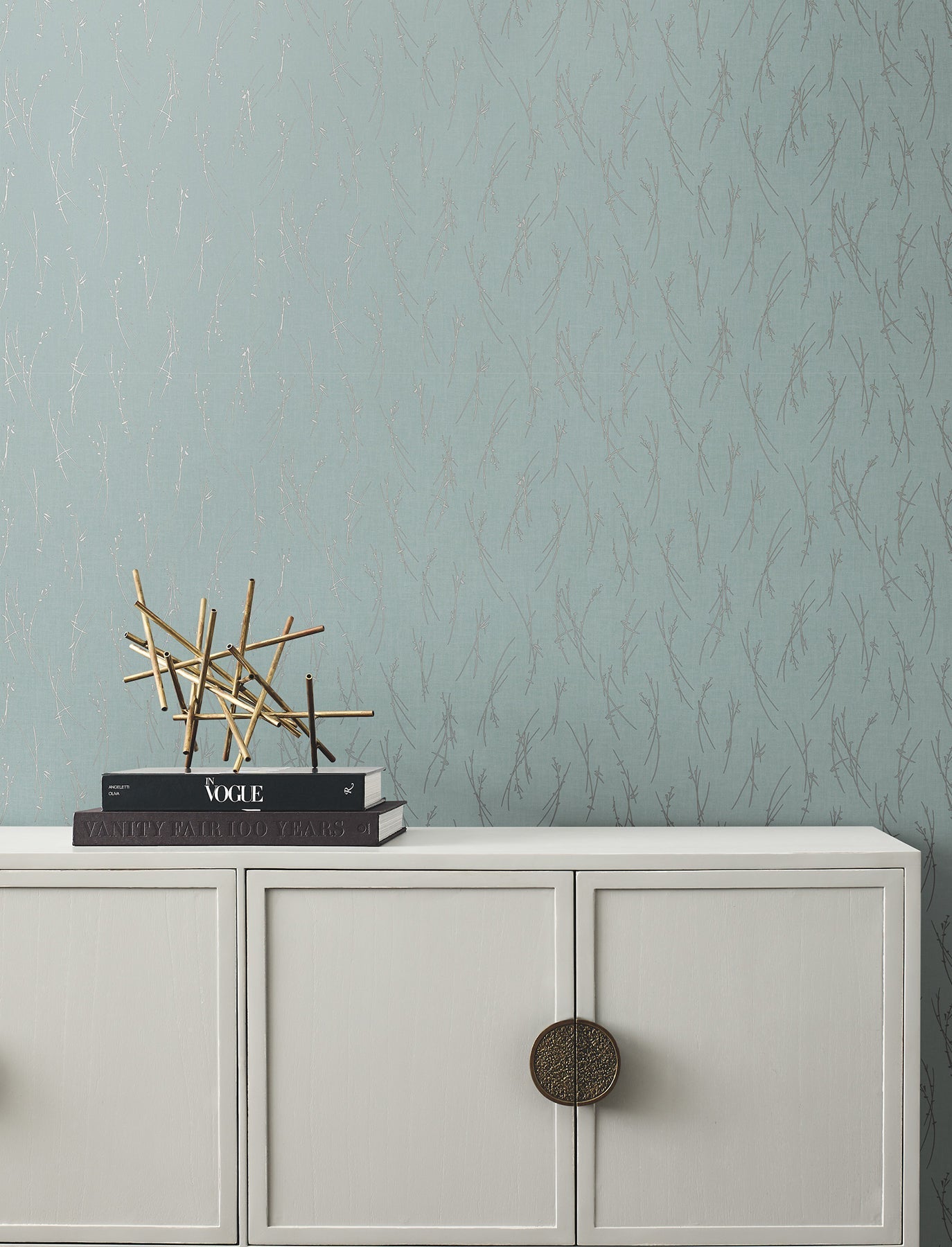 MD7193 Sprigs Smokey Blue & Silver Modern Metals Wallpaper by York Wallcoverings