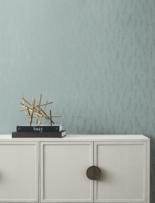 MD7193 Sprigs Smokey Blue & Silver Modern Metals Wallpaper by York Wallcoverings