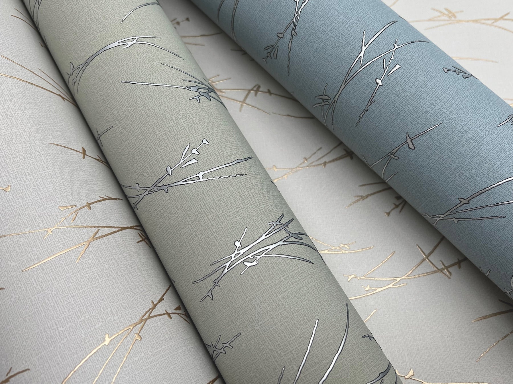 MD7194 Sprigs Eucalyptus & Silver Modern Metals Wallpaper by York Wallcoverings
