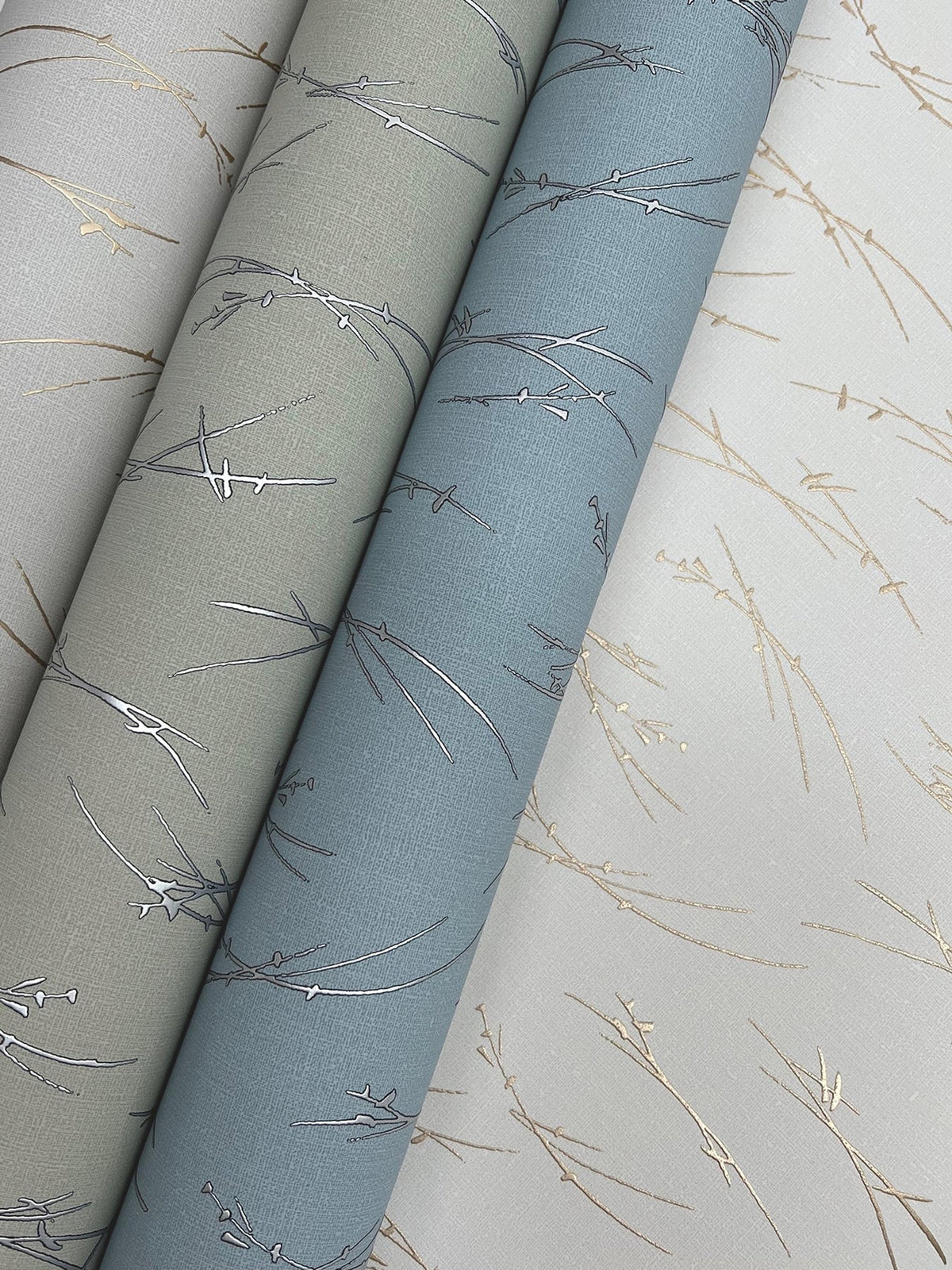 MD7194 Sprigs Eucalyptus & Silver Modern Metals Wallpaper by York Wallcoverings