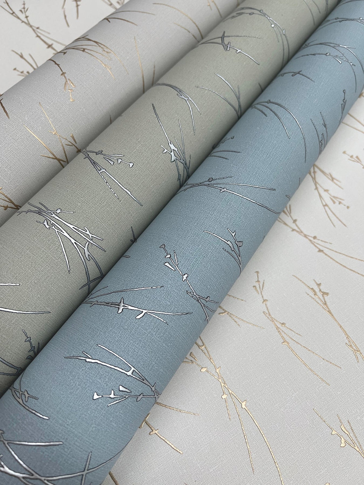 MD7194 Sprigs Eucalyptus & Silver Modern Metals Wallpaper by York Wallcoverings