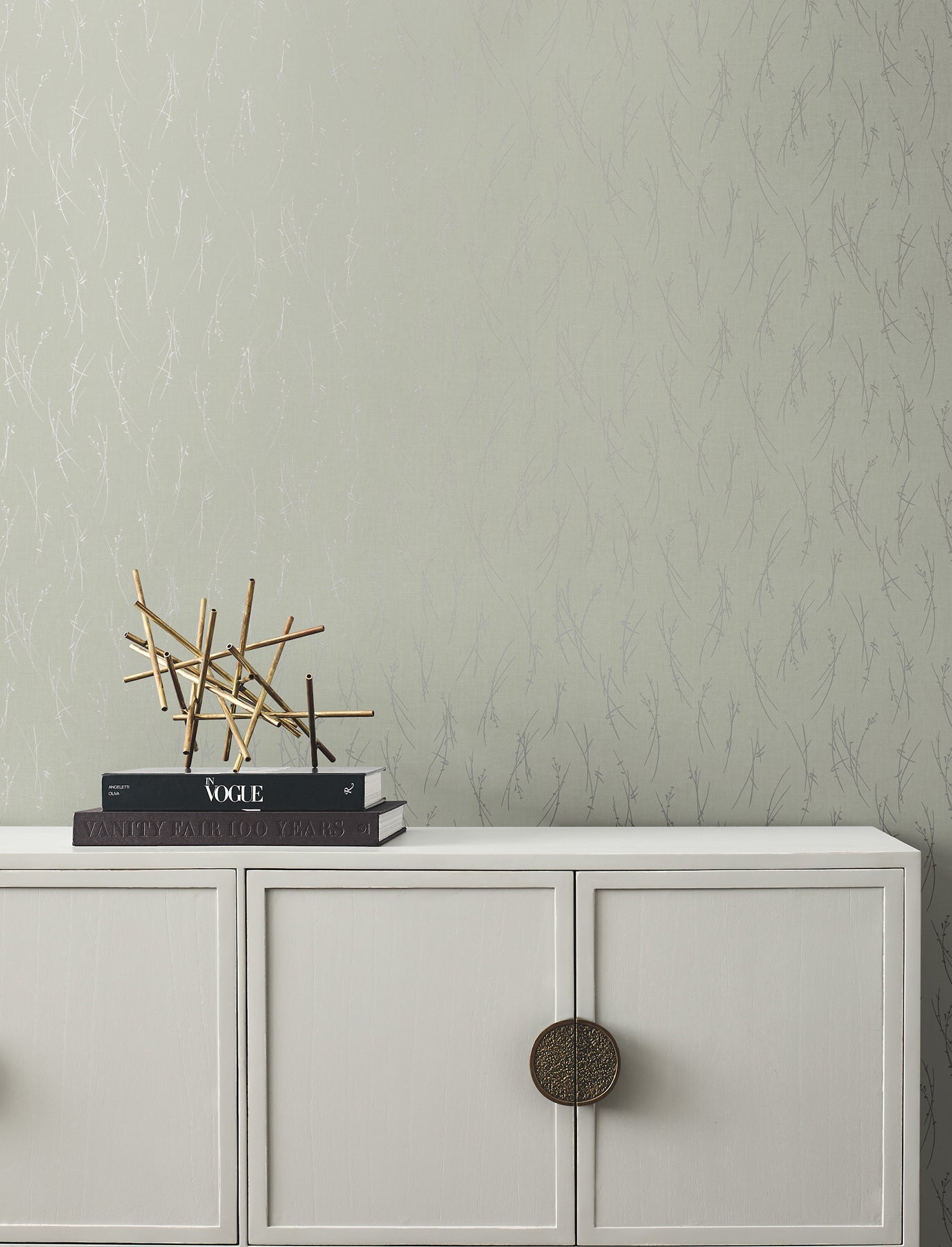 MD7194 Sprigs Eucalyptus & Silver Modern Metals Wallpaper by York Wallcoverings