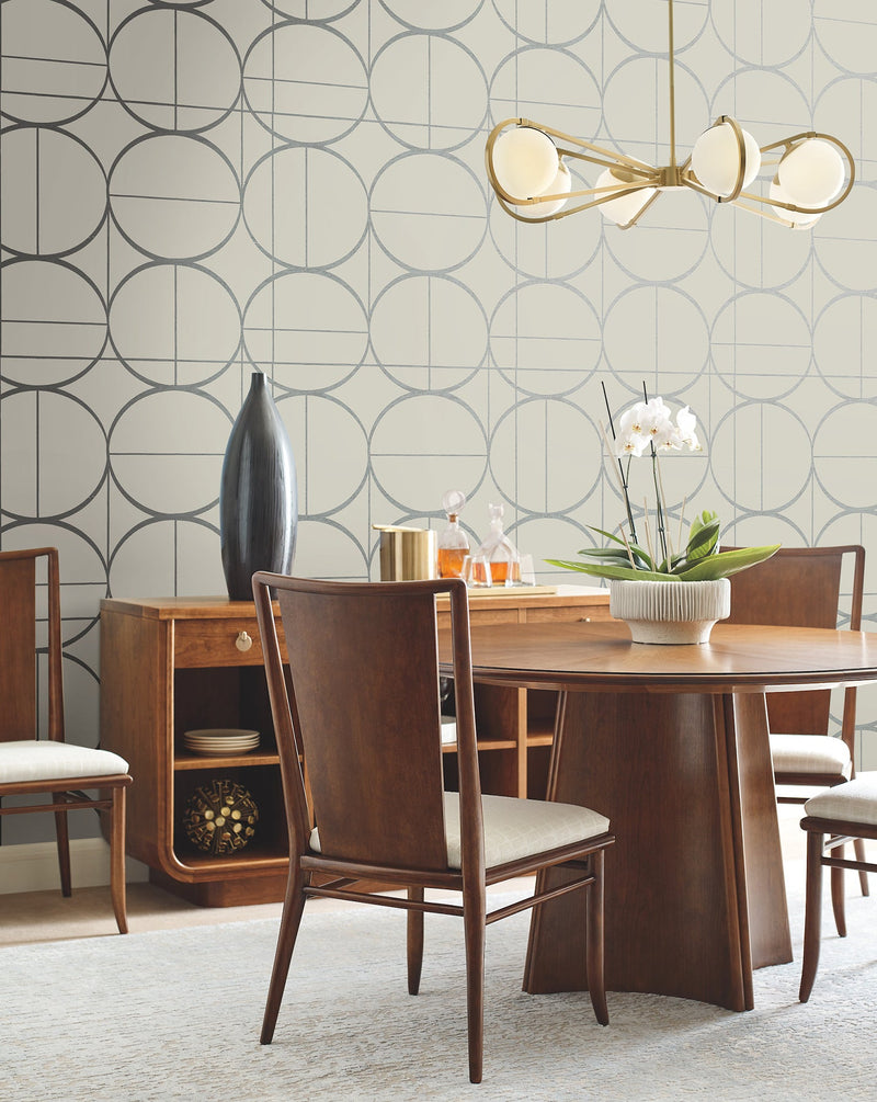 MD7201 Sun Circles Taupe & Silver Modern Metals Wallpaper by York Wallcoverings