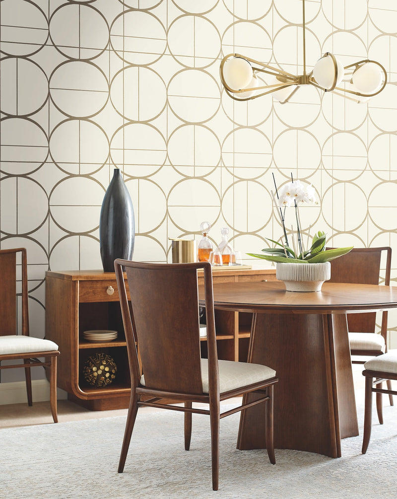 MD7202 Sun Circles Cream & Gold Modern Metals Wallpaper by York Wallcoverings