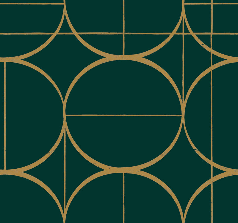 MD7203 Sun Circles Emerald & Gold Modern Metals Wallpaper by York Wallcoverings