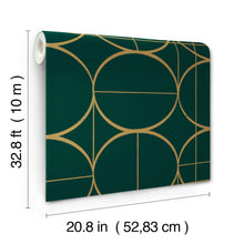 MD7203 Sun Circles Emerald & Gold Modern Metals Wallpaper by York Wallcoverings