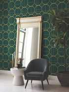 MD7203 Sun Circles Emerald & Gold Modern Metals Wallpaper by York Wallcoverings