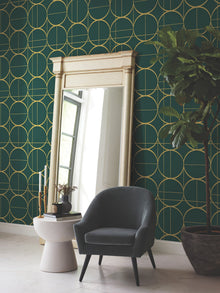 MD7203 Sun Circles Emerald & Gold Modern Metals Wallpaper by York Wallcoverings