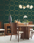 MD7203 Sun Circles Emerald & Gold Modern Metals Wallpaper by York Wallcoverings