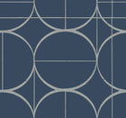 MD7204 Sun Circles Blue & Silver Modern Metals Wallpaper by York Wallcoverings