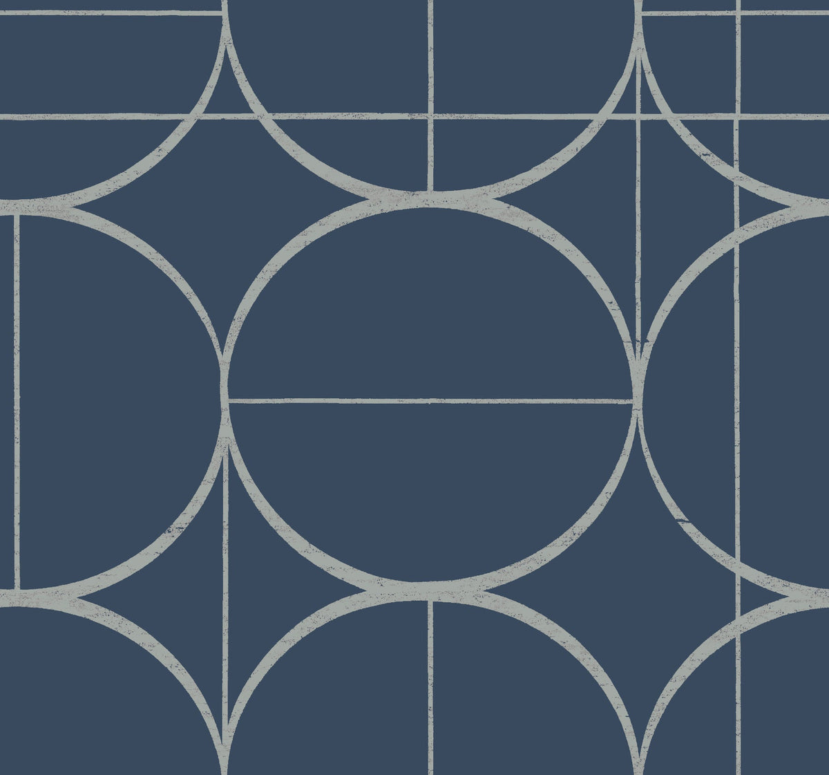 MD7204 Sun Circles Blue & Silver Modern Metals Wallpaper by York Wallcoverings