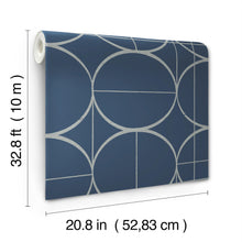 MD7204 Sun Circles Blue & Silver Modern Metals Wallpaper by York Wallcoverings