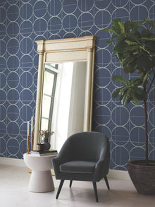 MD7204 Sun Circles Blue & Silver Modern Metals Wallpaper by York Wallcoverings