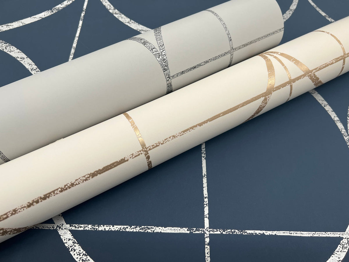 MD7205 Sun Circles Fog & Silver Modern Metals Wallpaper by York Wallcoverings