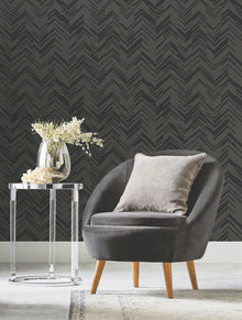 MD7221 Polished Chevron Black & Gold Modern Metals Wallpaper by York Wallcoverings