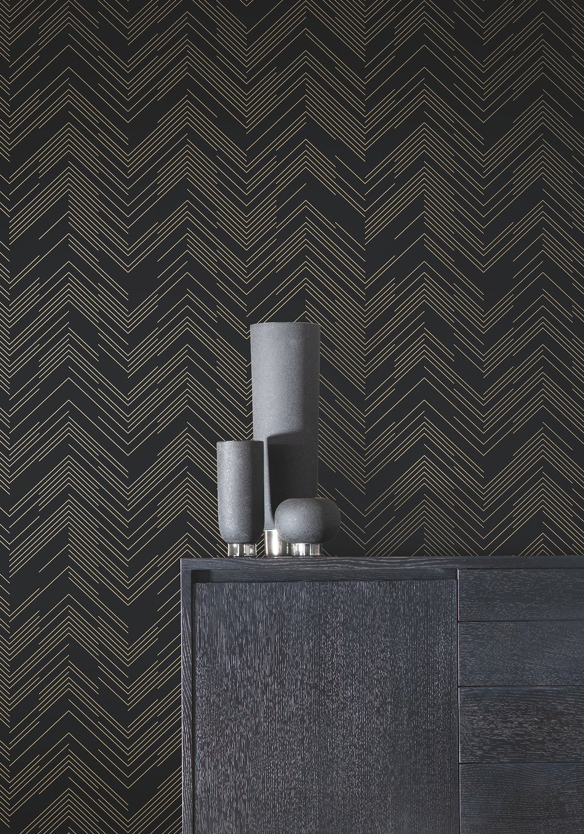 MD7221 Polished Chevron Black & Gold Modern Metals Wallpaper by York Wallcoverings