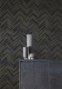 MD7221 Polished Chevron Black & Gold Modern Metals Wallpaper by York Wallcoverings