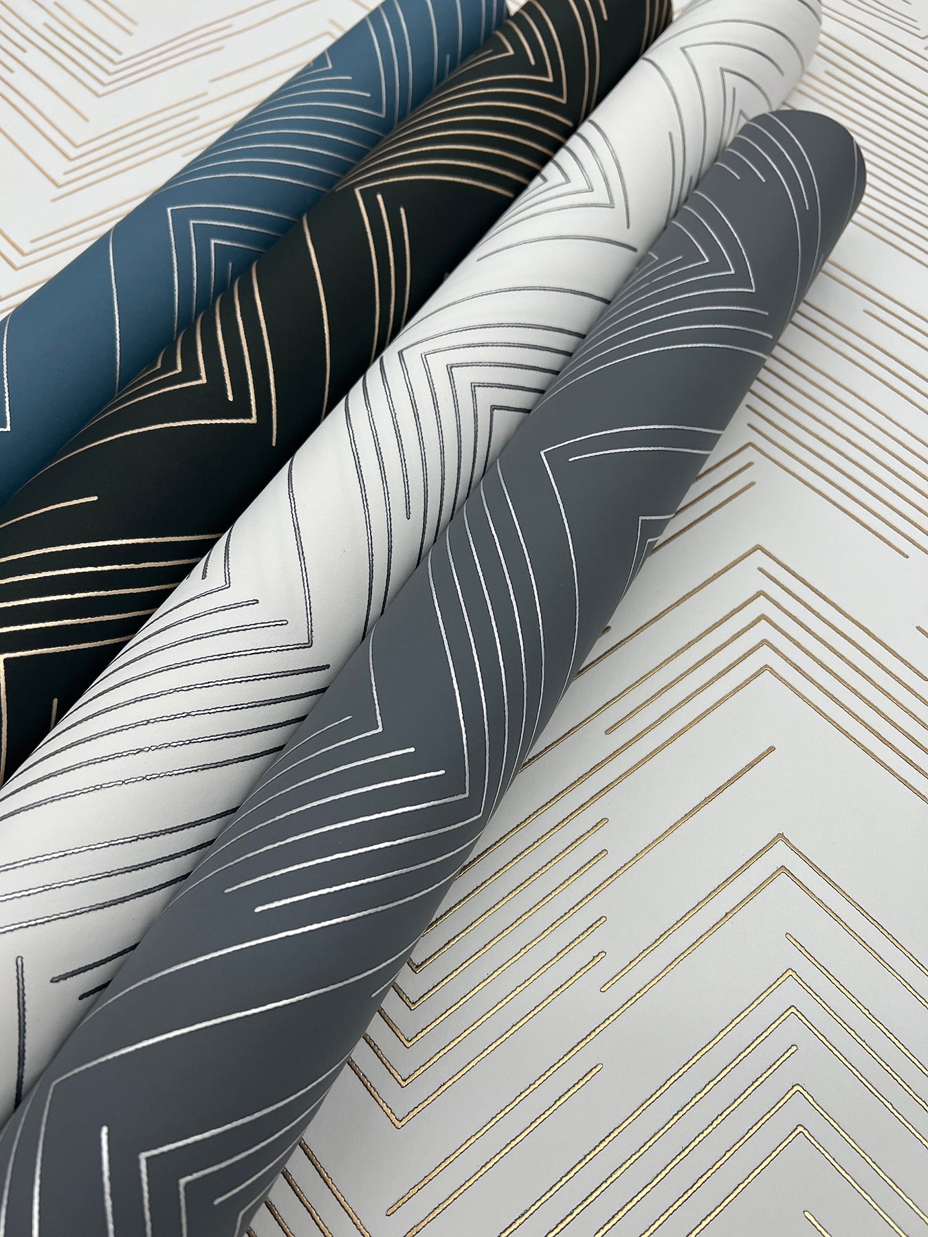MD7222 Polished Chevron White & Gold Modern Metals Wallpaper by York Wallcoverings