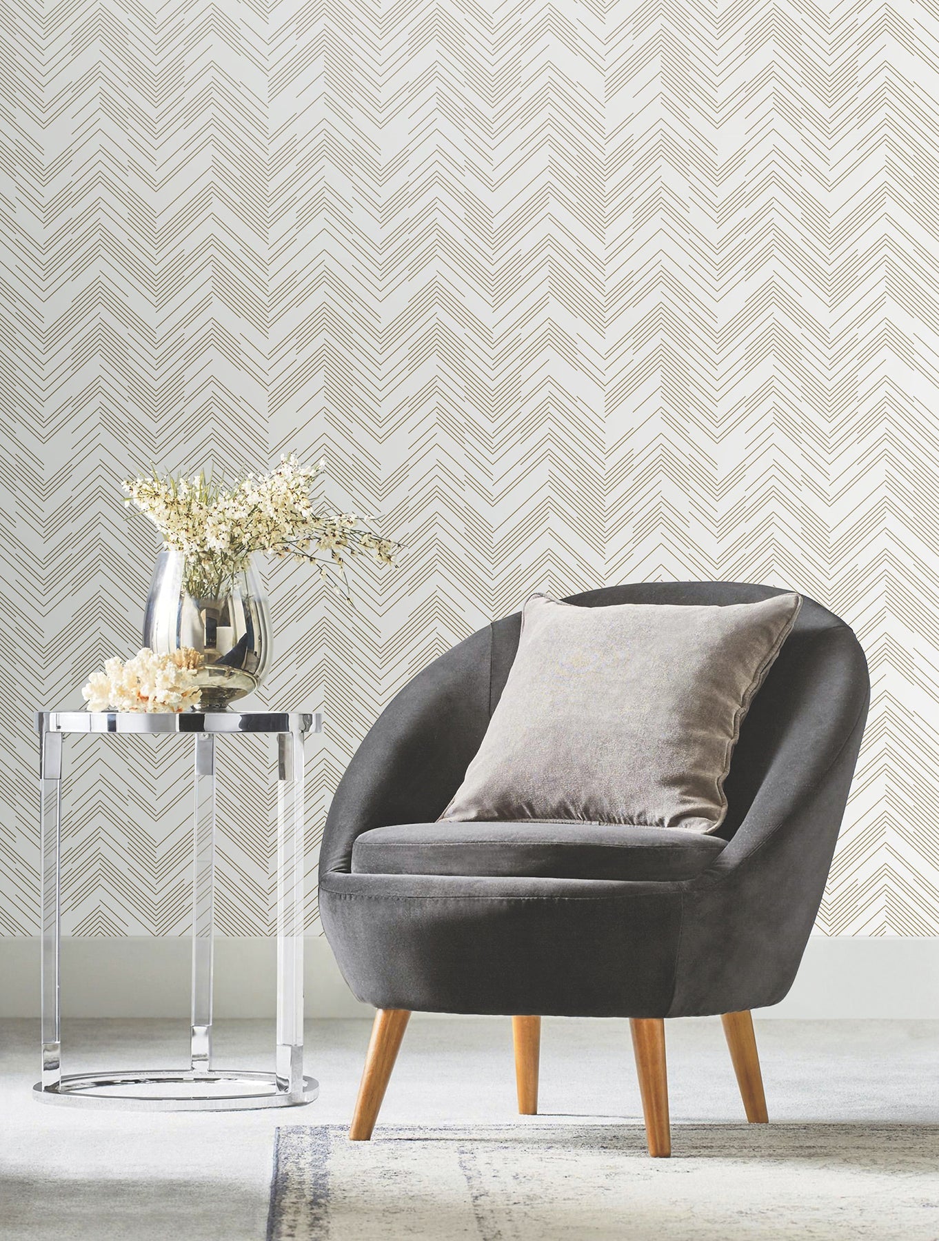 MD7222 Polished Chevron White & Gold Modern Metals Wallpaper by York Wallcoverings