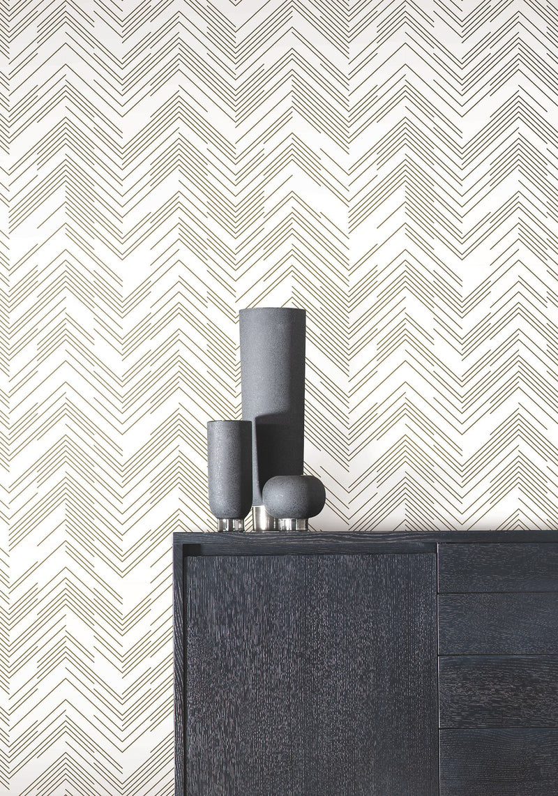 MD7222 Polished Chevron White & Gold Modern Metals Wallpaper by York Wallcoverings