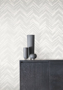 MD7223 Polished Chevron White & Silver Modern Metals Wallpaper by York Wallcoverings
