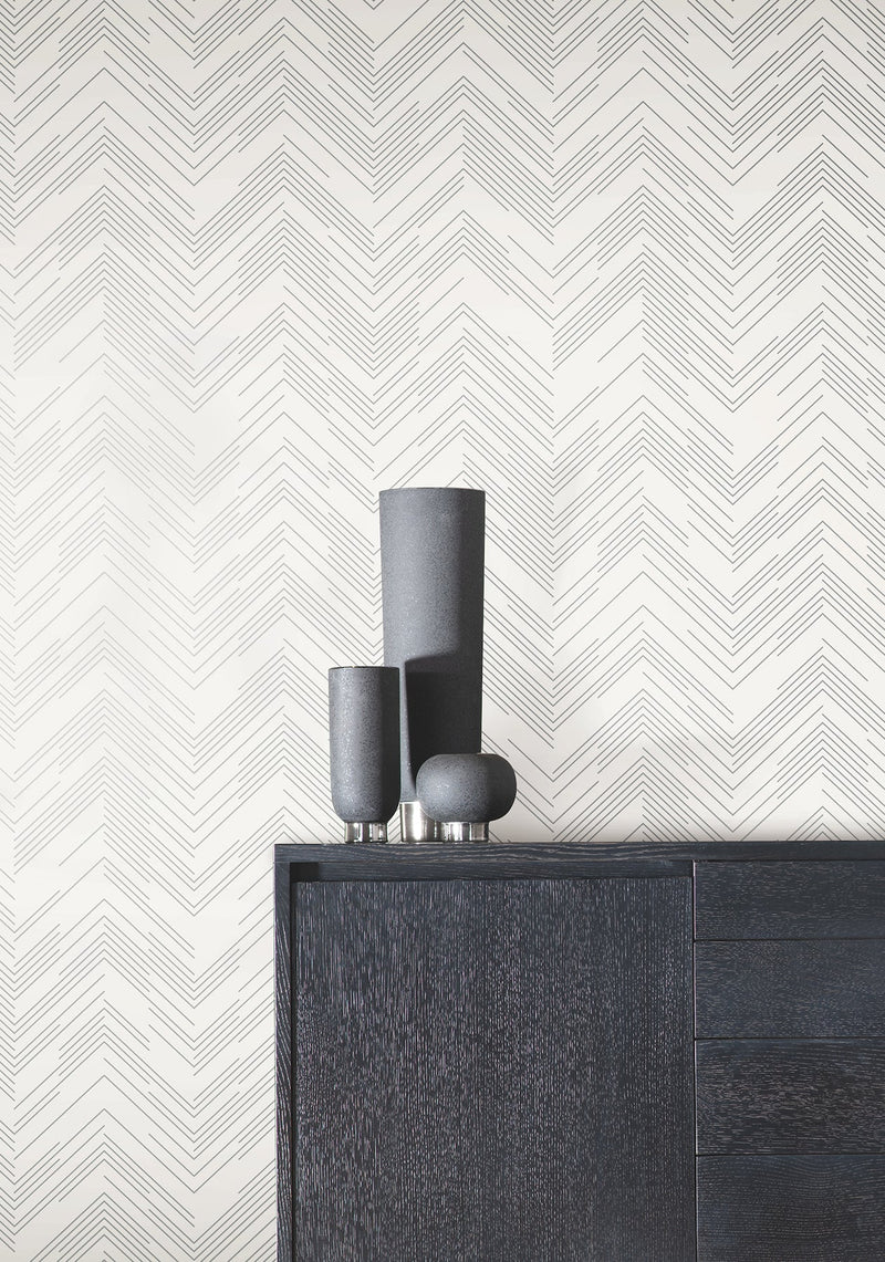 MD7223 Polished Chevron White & Silver Modern Metals Wallpaper by York Wallcoverings