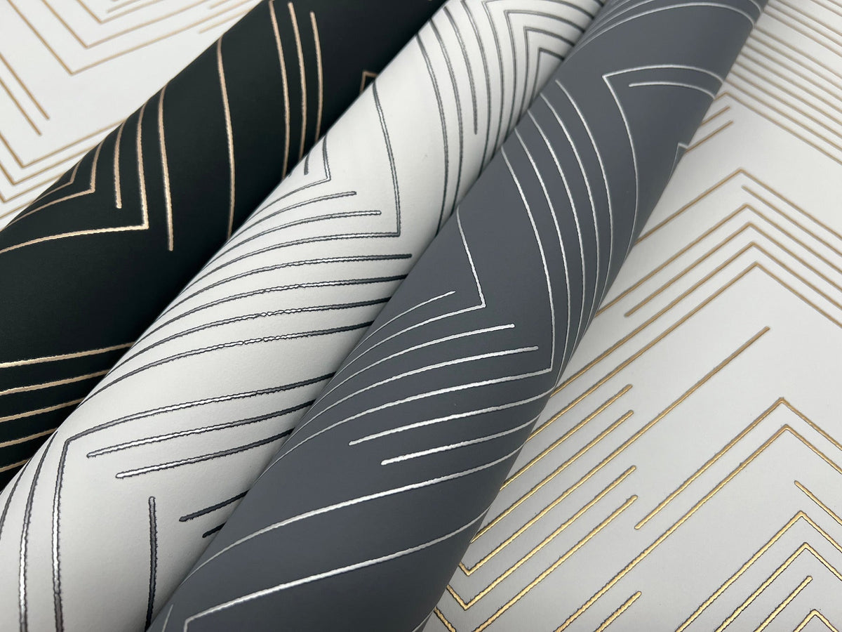 MD7224 Polished Chevron Blue & Silver Modern Metals Wallpaper by York Wallcoverings