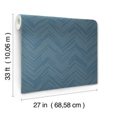 MD7224 Polished Chevron Blue & Silver Modern Metals Wallpaper by York Wallcoverings