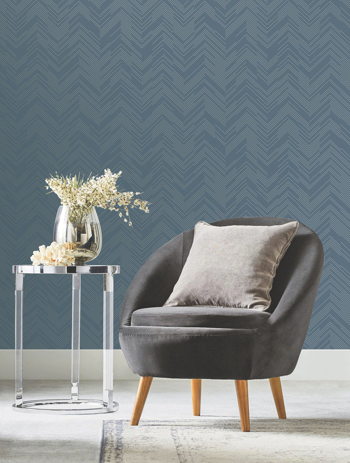 MD7224 Polished Chevron Blue & Silver Modern Metals Wallpaper by York Wallcoverings