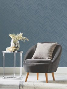 MD7224 Polished Chevron Blue & Silver Modern Metals Wallpaper by York Wallcoverings