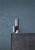 MD7224 Polished Chevron Blue & Silver Modern Metals Wallpaper by York Wallcoverings