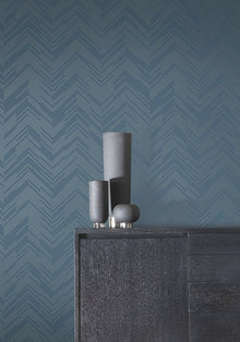 MD7224 Polished Chevron Blue & Silver Modern Metals Wallpaper by York Wallcoverings