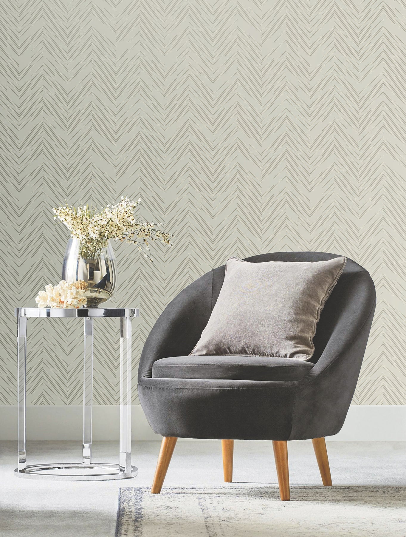 MD7225 Polished Chevron Cream & Gold Modern Metals Wallpaper by York Wallcoverings